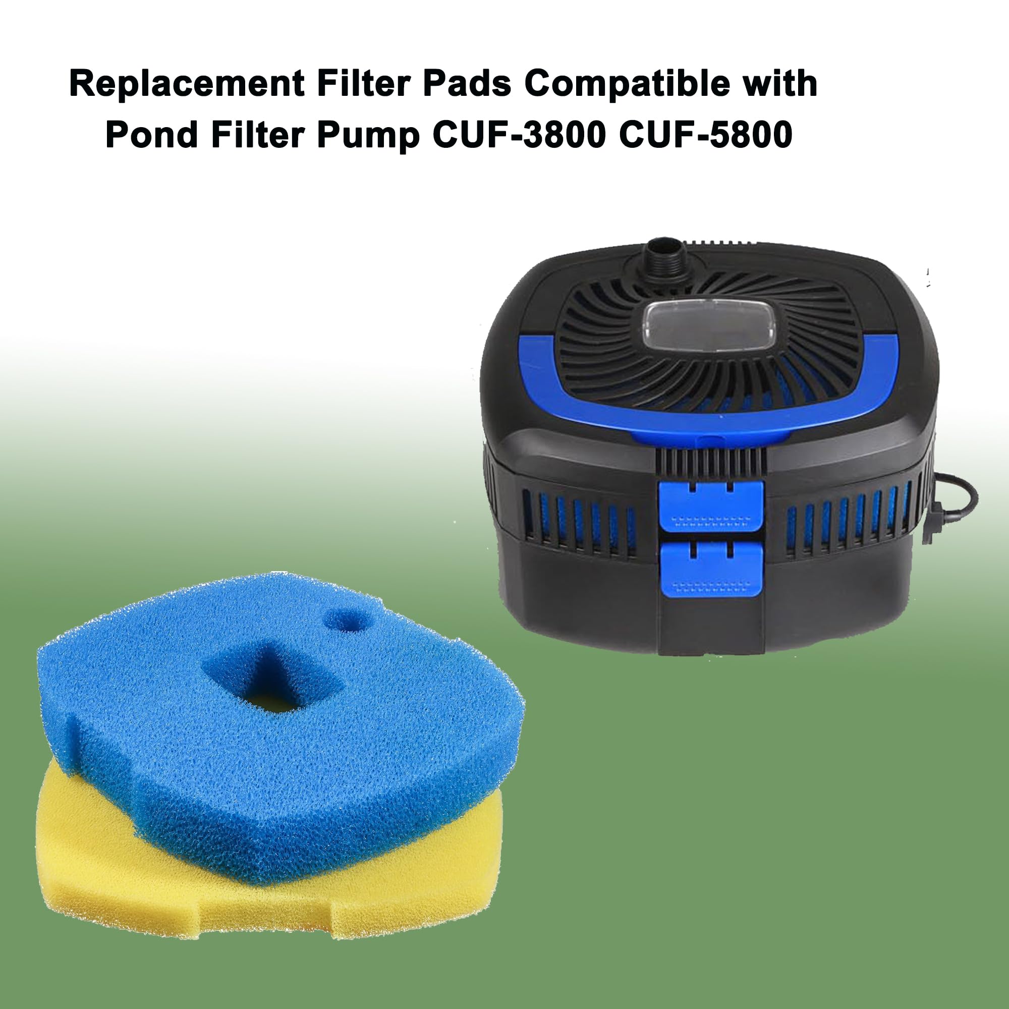 2 filtri in spugna blu e 2 gialli di ricambio per filtro pompa a pressione per laghetto CUF-3800 CUF-5800 950/1370GPH