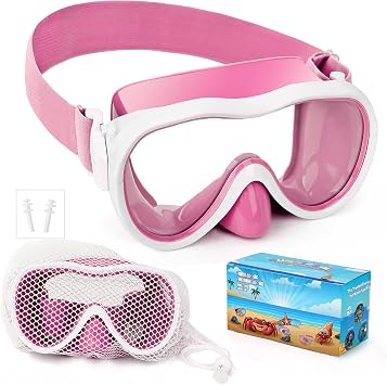 Kids Swim Goggles, Anti-Leak Snork Mask with Nose Cover & Elastic Fabric Strap, UV Protection Swimming Goggles for Kids Boys Girls