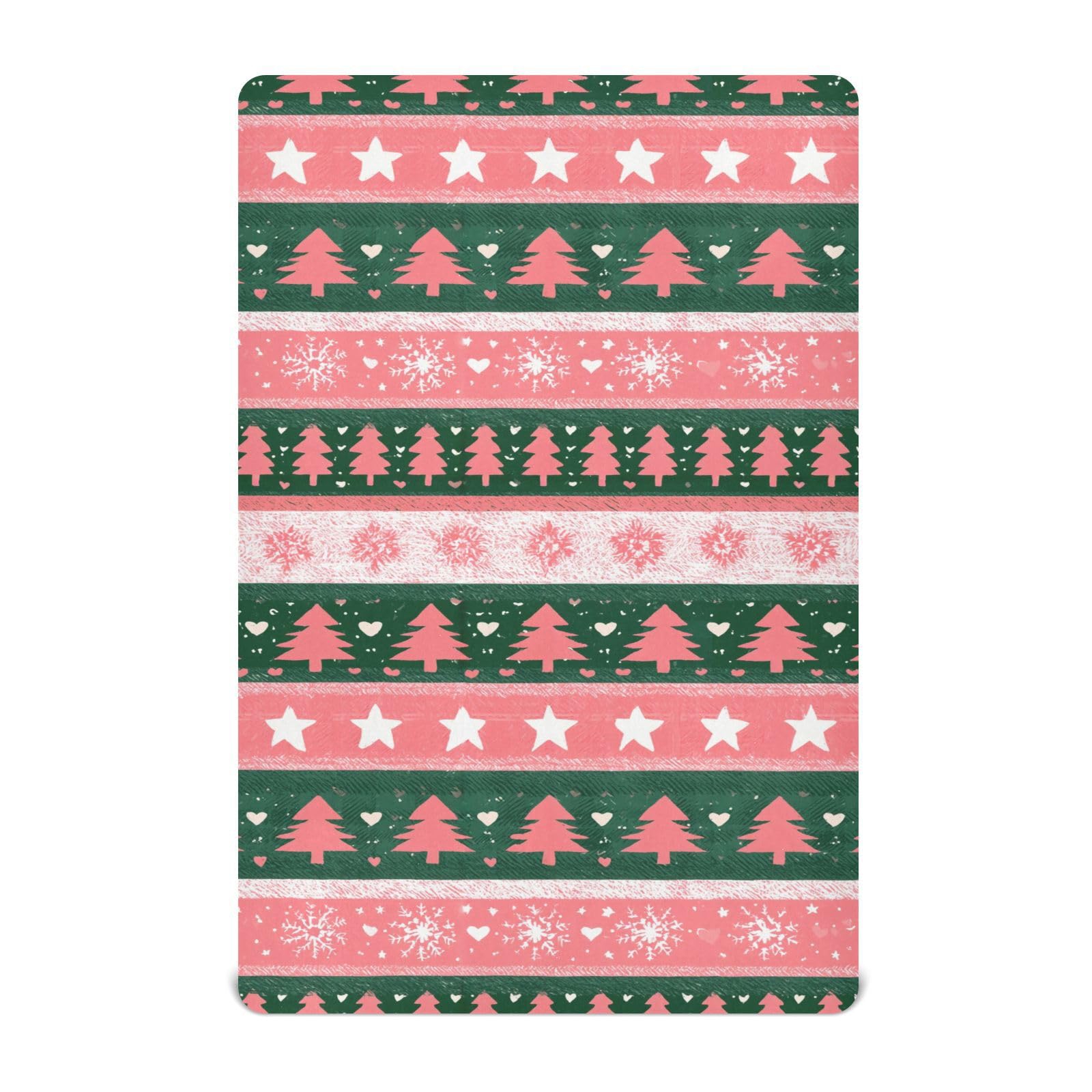 Crib Sheet Breathable Soft Crib Mattress Sheet for Baby Toddler Boys Girls Fitted Pack n Play Crib Sheet Fit Standard Crib Mattress 39 x 27 Inch Christmas Stripe Trees Pink