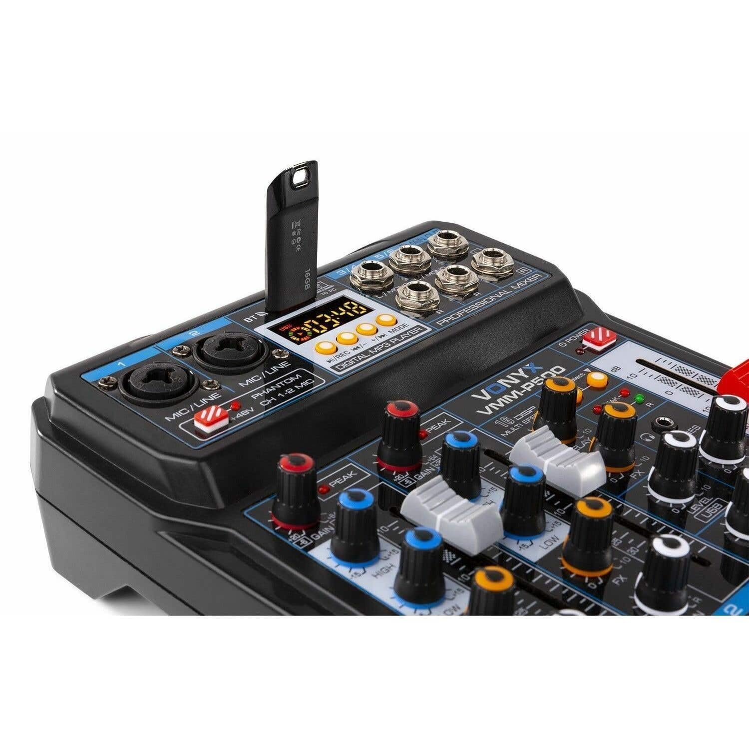Vonyx Podcast-Starterkit mit USB-Mischpult mit Bluetooth, CMS400B Studiomikrofon, verstellbarem Mikrofonarm und Shockmount.