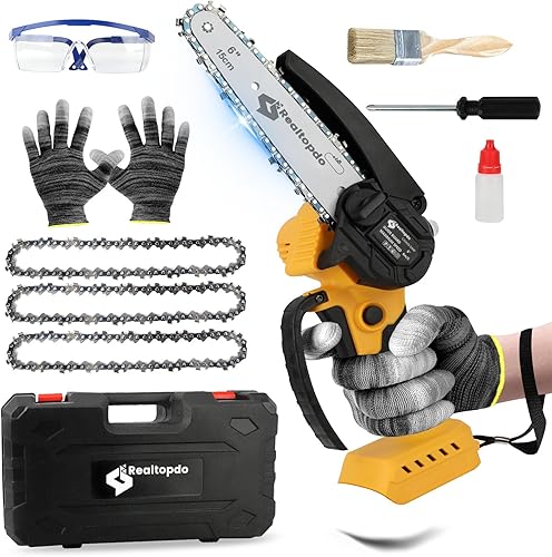 Realtopdo Motosierra de 6 Pulgadas Compatible con Batería DeWalt 20v - Mini Motosierra Eléctrica Inalámbrica Sin Escobillas de Mano Compacta