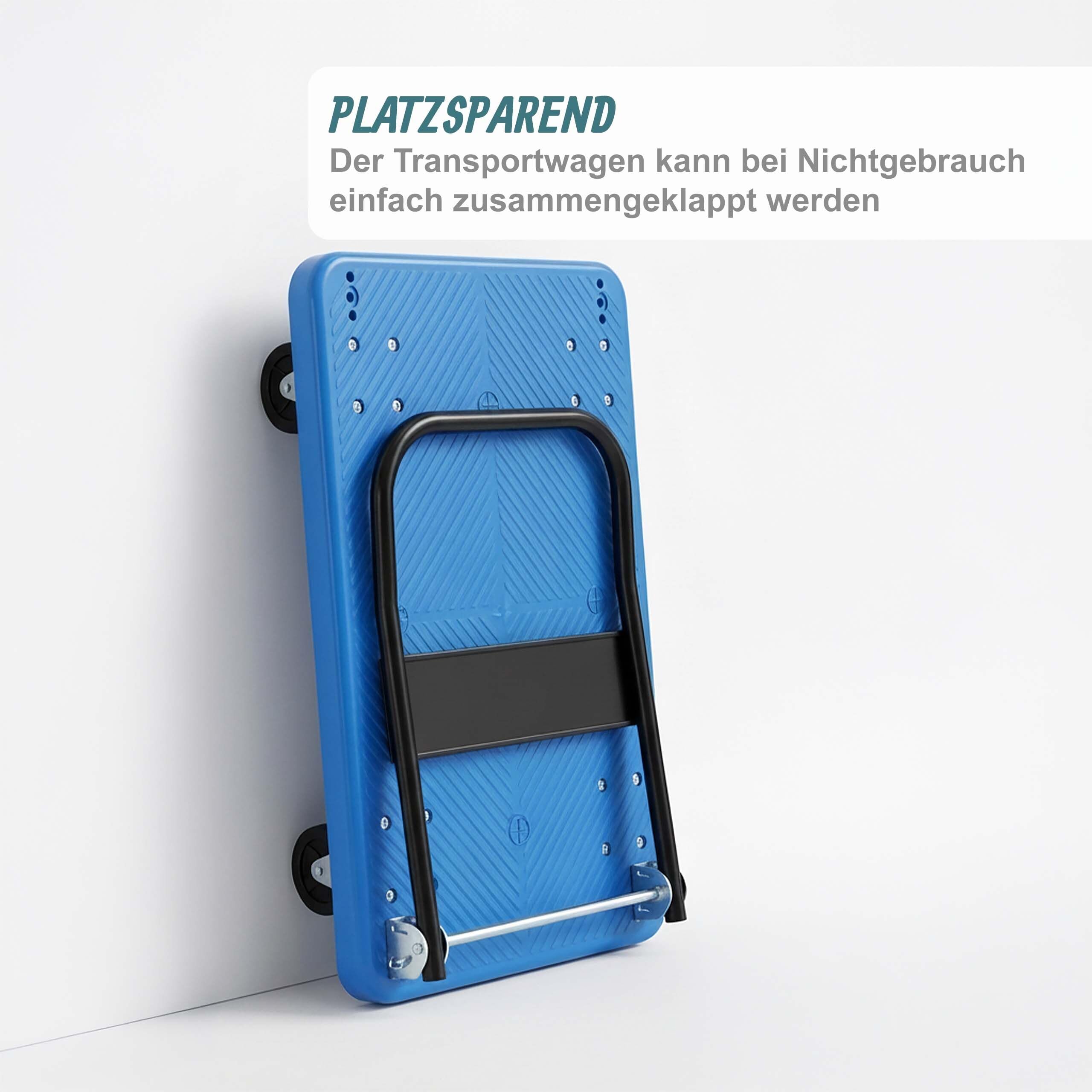 Relaxdays Transportwagen bis 300 kg, klappbar, Plattformwagen, Griff, 2 Lenkrollen, große Ladefläche, Handkarre, blau