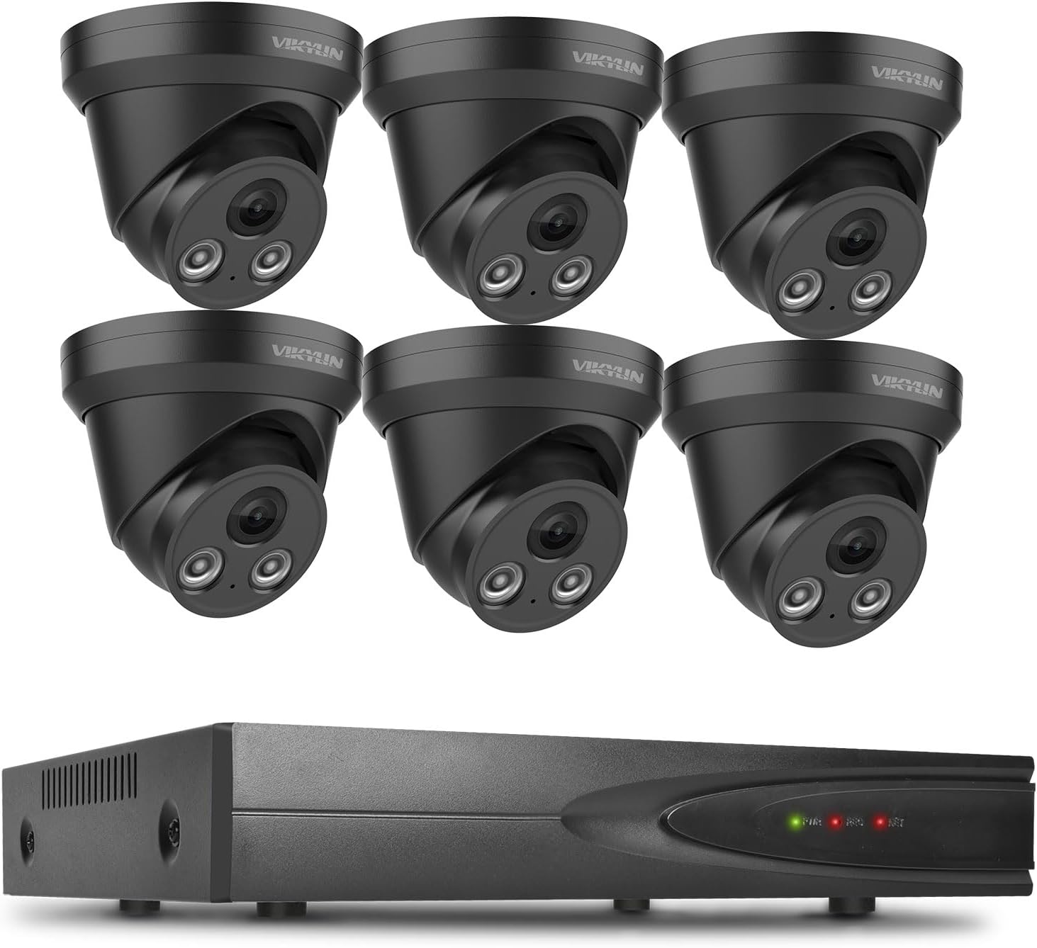 VIKYLIN 【Plug & Play 4K 8CH PoE NVR Recorder and 6pcs 4K 8MP IP PoE AI Camera(Black),Security IP Turret Camera with Mic/Audio,Human & Vehicle Detection