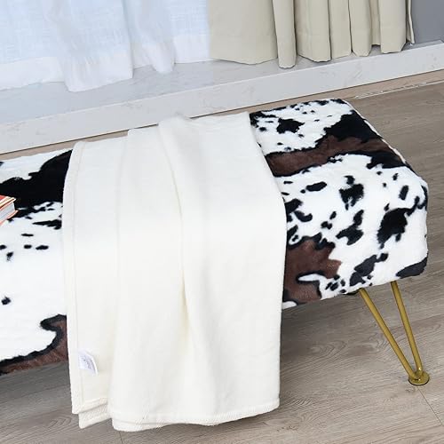 Miniatura 9 de Banco otomano rectangular largo de vaca de piel sintética para entrada, reposapiés suave y peludo, 46 x 16 x 17 pulgadas, banco de asiento