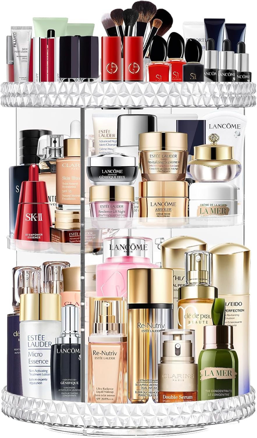 AMBERLINNEN LTD 360 Rotating Makeup Organizer For Vanity, High-Capacity Skincare Make Up Storage Perfume Organizers Cosmetic Dresser Organizer Countertop For Perfume, Lipstick, Lotion, Cosmetic Brush