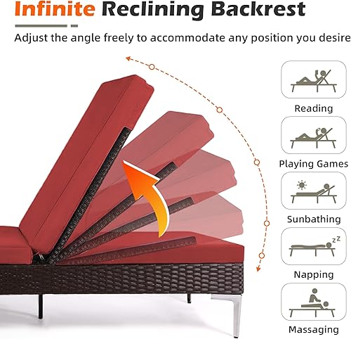 Miniatura 4 de HOMREST Sillón de mimbre para exteriores con respaldo neumático ajustable, silla de ratán para piscina, para tomar el sol, adecuada para exteriores