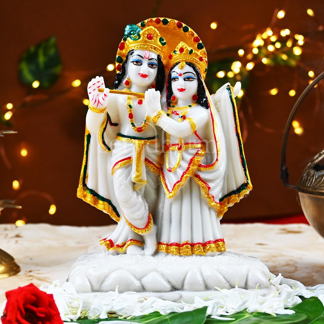 Servdharm Resin Radha Krishna Murti for Home, Lord Radha Krishna ji Marble Finish Statue for Home Decor, Pooja & Gifting, 6.5 Inches Height
