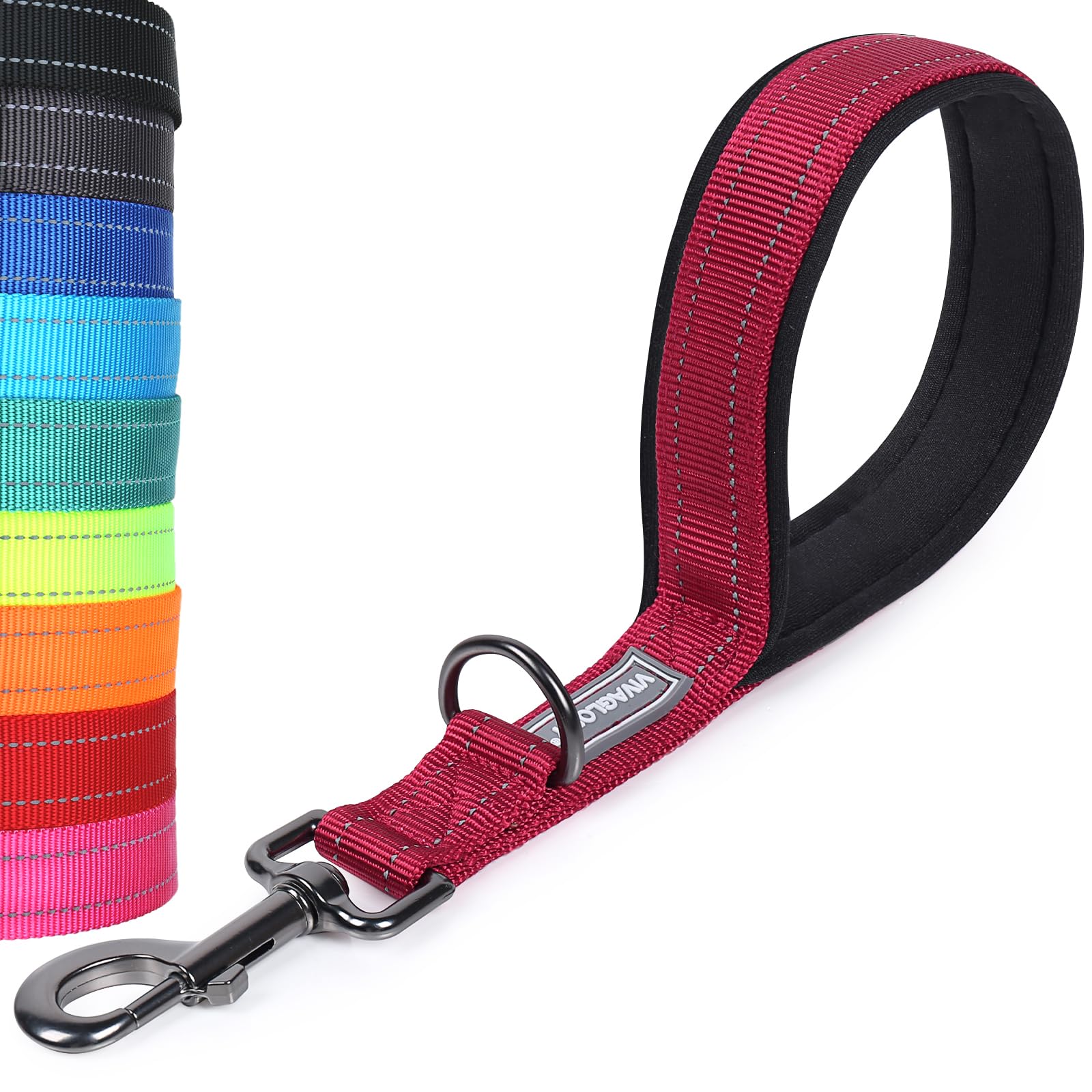 Vivaglory Short Dog Leash with Padded Handle, 12 Inch Pet Leashes for Training, Double Webbing Nylon Reflective Dog Lead for Large Dogs, Red