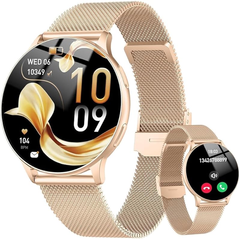 Montre Connectée Femme avec Appel Bluetooth, 1.32 Smartwatch avec Fréquence Cardiaque/SpO2/Sommeil 