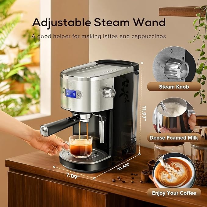 Máquina de Espresso Semi Automática 20 Bar con Espumador de Leche y Control de Temperatura miniatura 2