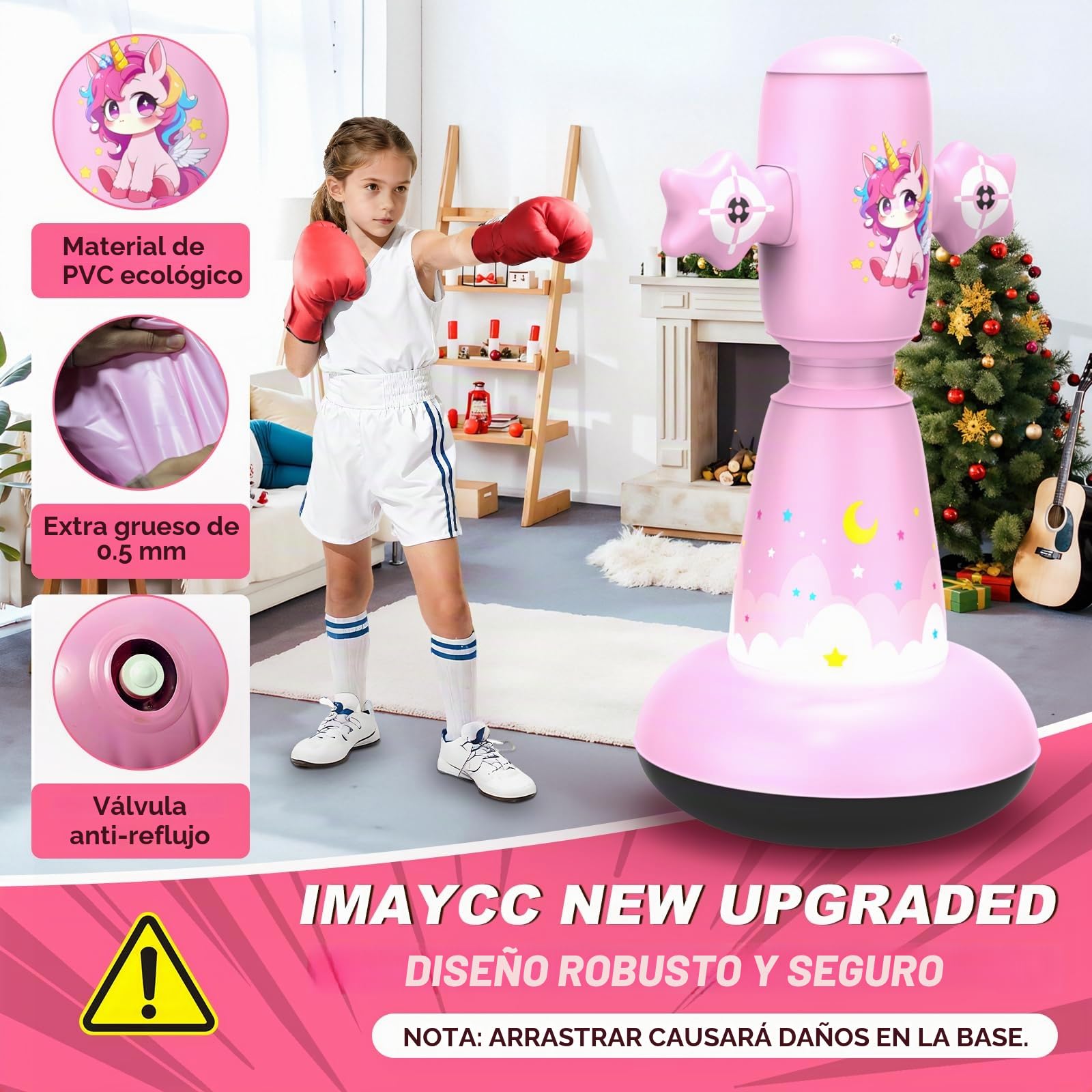 Saco de Boxeo para niños de pie, Juguete de 3 a 8 años, Saco de Boxeo Hinchable con 2 Objetivos y Guantes de Boxeo para niños, Bomba, Pelota de Punching para niños y niñas