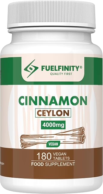 Ceylon Cinnamon Tablets 4000mg - 180 Tablets - Blood Sugar Control Supplement - Made at GMP Standards - High Strength Cinnamon Supplement - FuelFinity® - Vegan (1 Pack)