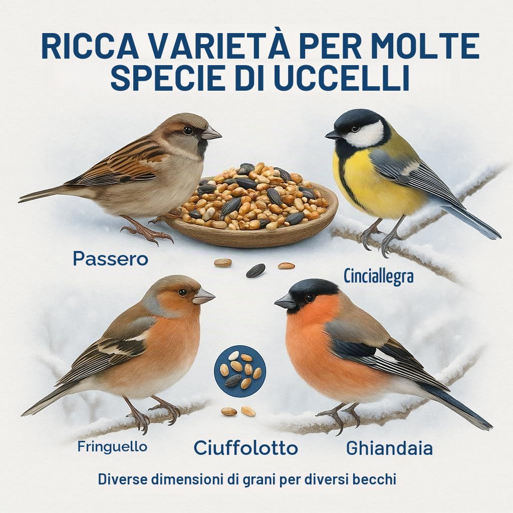 GiDeli Mangime invernale per uccelli, 25 kg, per uccelli selvatici, tutto l'anno, per giardino e balcone, con semi di lino, ricco di omega-3, calcio, senza additivi