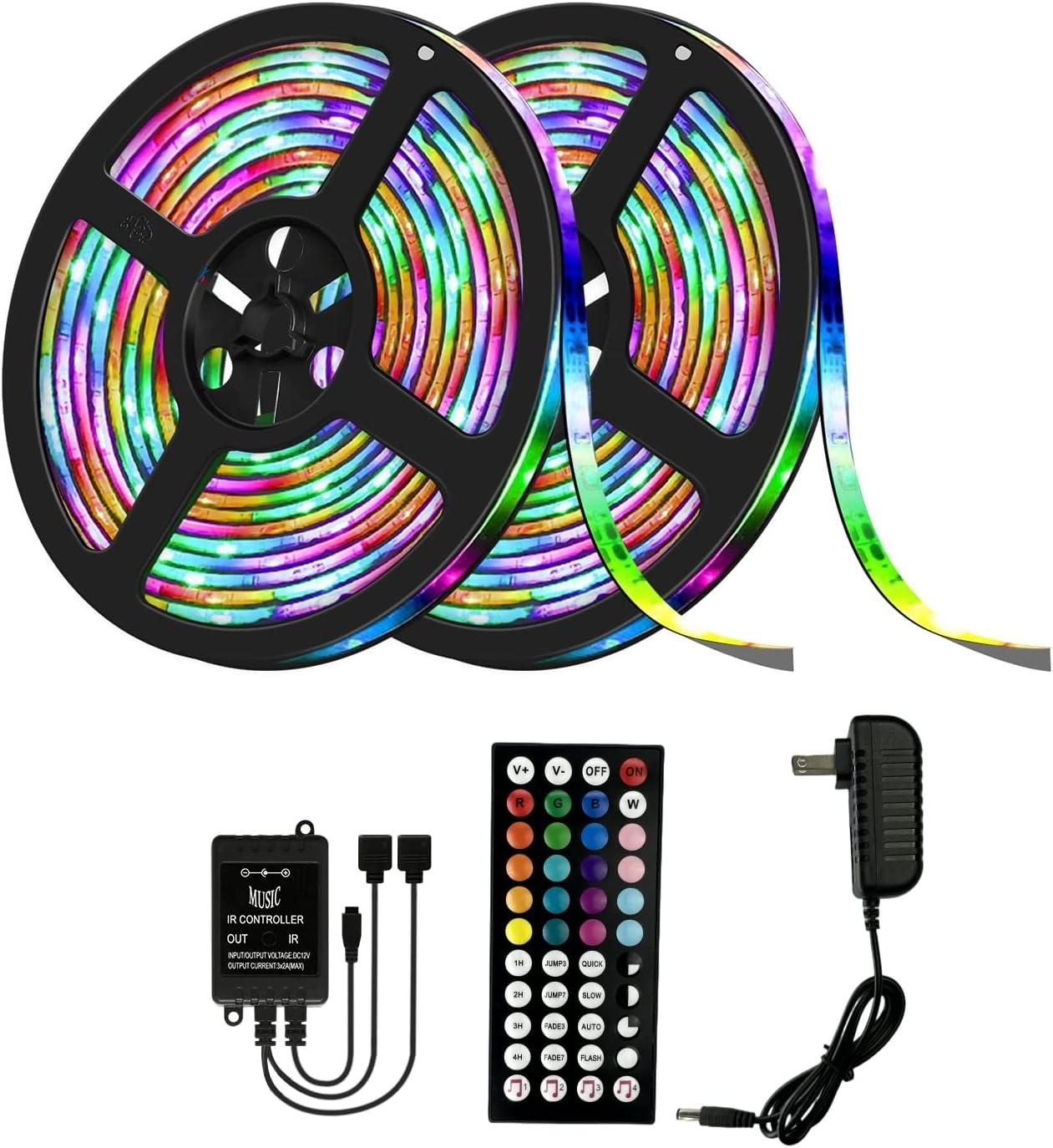 Led Strip Lights Waterproof 2Pcs 16.4ft Led Lights,IR Control Remote,SMD 5050 RGB 600LEDs Lights for Bedroom,Color Changing Lights for Party Room Lighting Flexible Home Décor 32.8FT