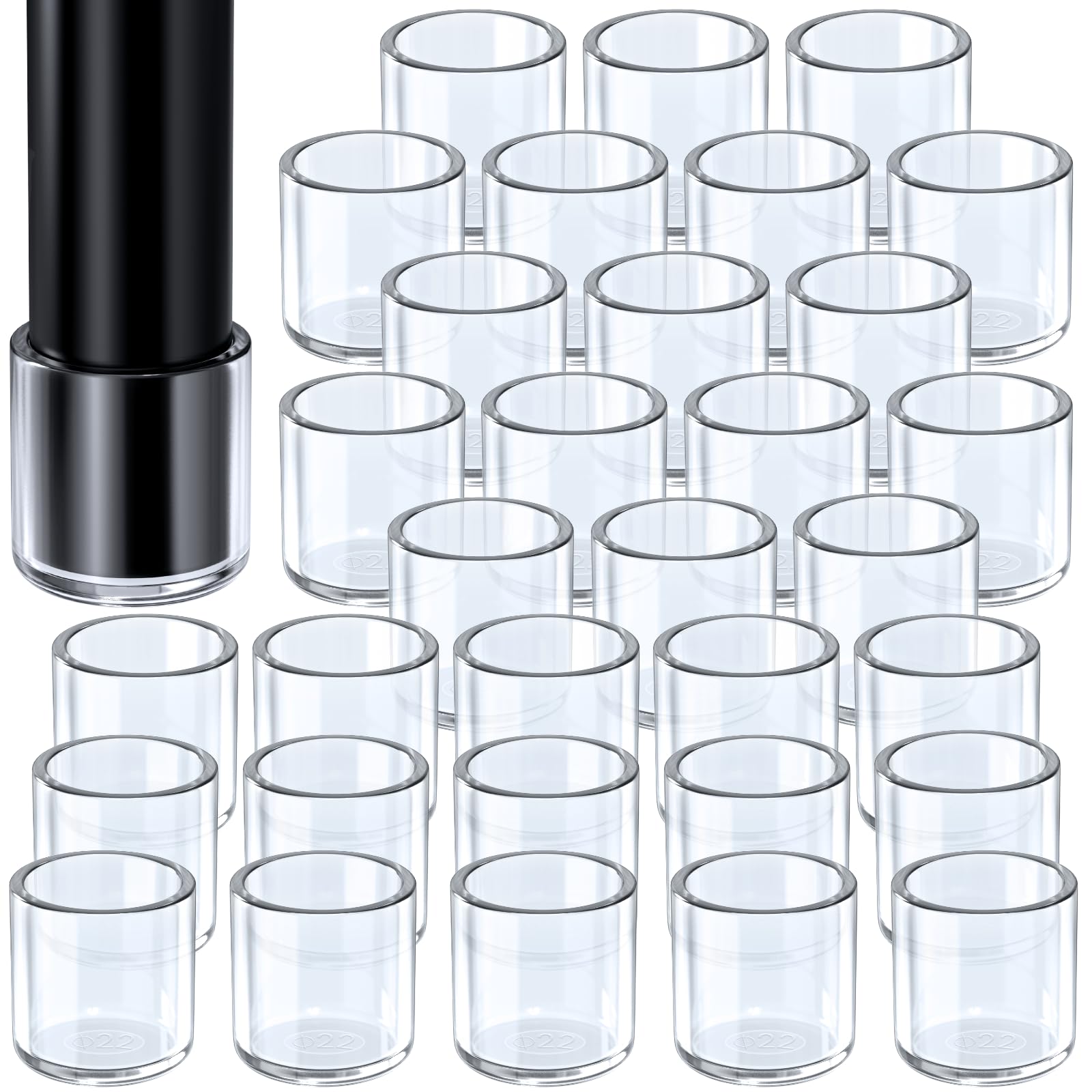 HNYYZL 32 Pack Chair Leg Tips - 7/8 Inch Rubber Caps, Clear, Anti-Slip & Anti-Scratch For Hardwood Floors