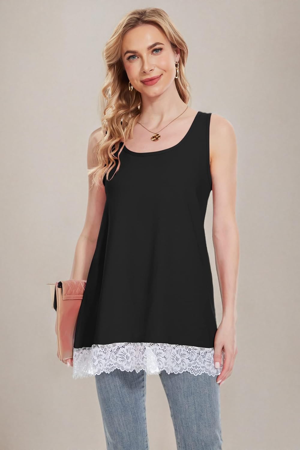 TAIPOVE Long Lace Camisole Tank Tops for Women for Under Clothes Cotton Layering Shirt Extender Sleeveless Tunic 2PKS - Image 6