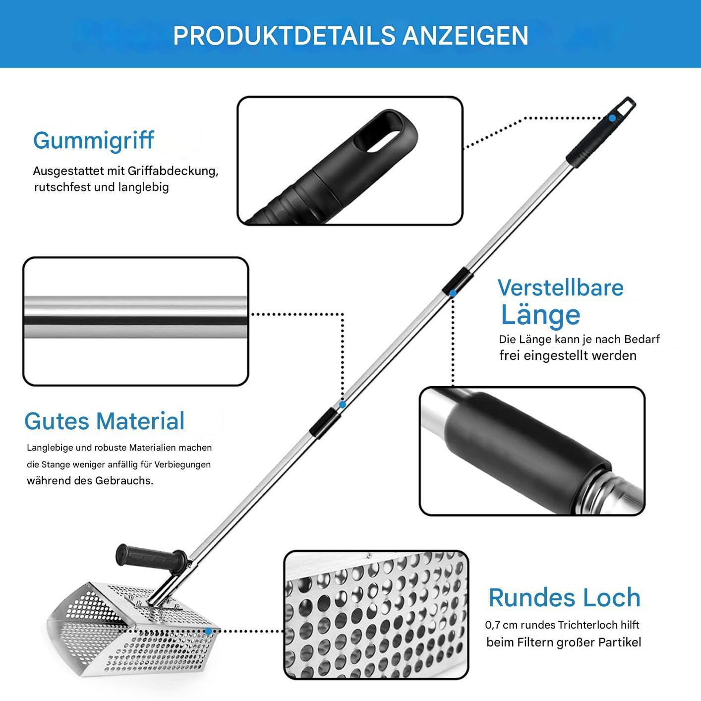 Pelle à Sable Écope de Plage antidérapante en Acier Inoxydable