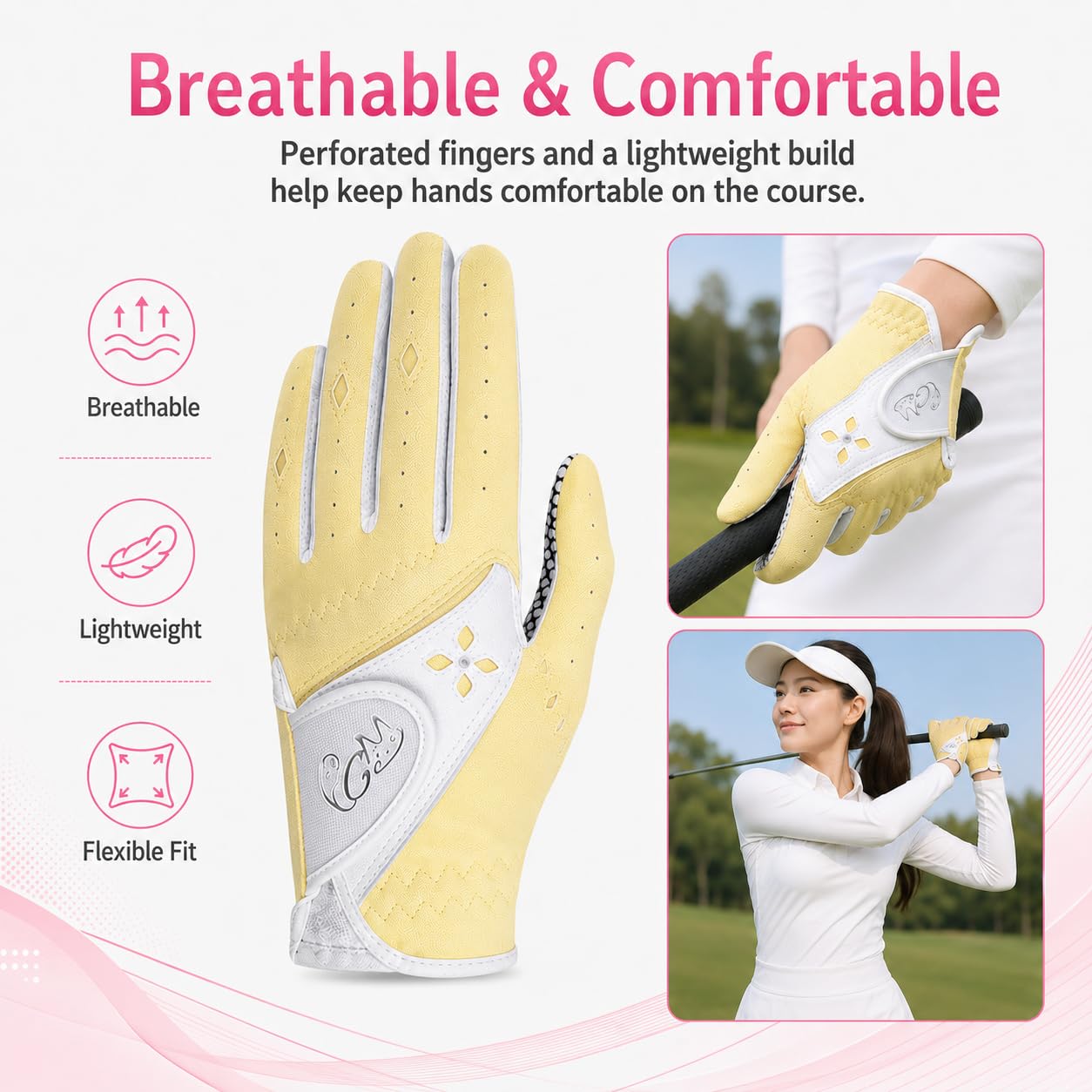 PGM Coppia di Guanti da Golf da Donna, Sistema di Presa Migliorato, Fresco e Confortevole