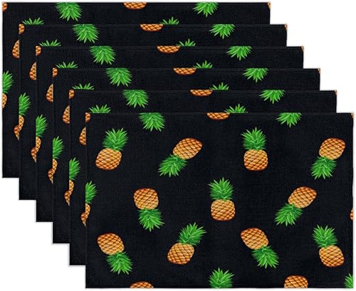 Miniatura 2 de Tropical Trendy Pineapples Placemats Set of 6 Fabric Placemats Square Placemat for Kitchen Table Heat Resistant, Easy to Clean Table Placemats 12x18