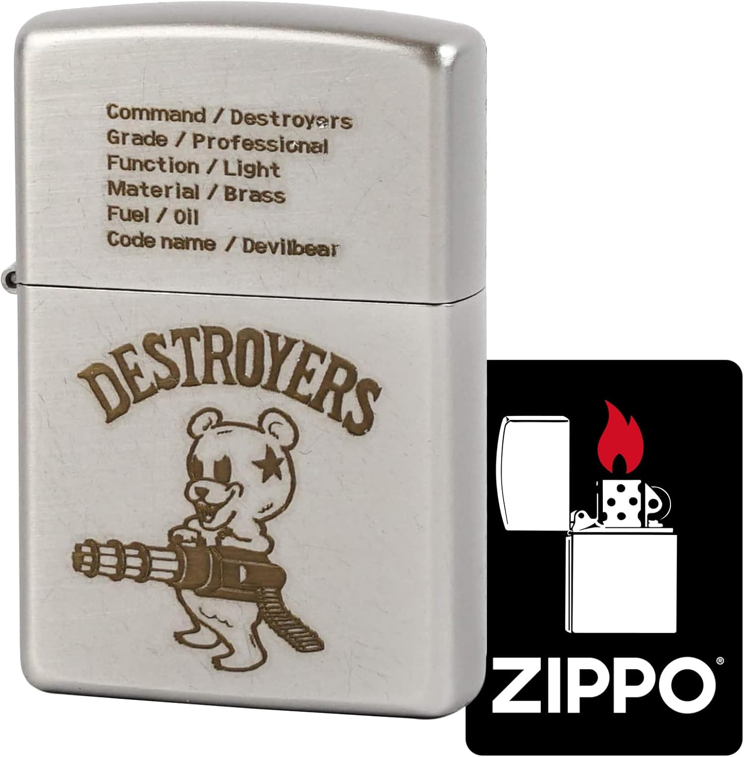 Zippo 2OF-DEVILBEAR Windproof Brass Destroyers Lighter with Special Sticker Chrome