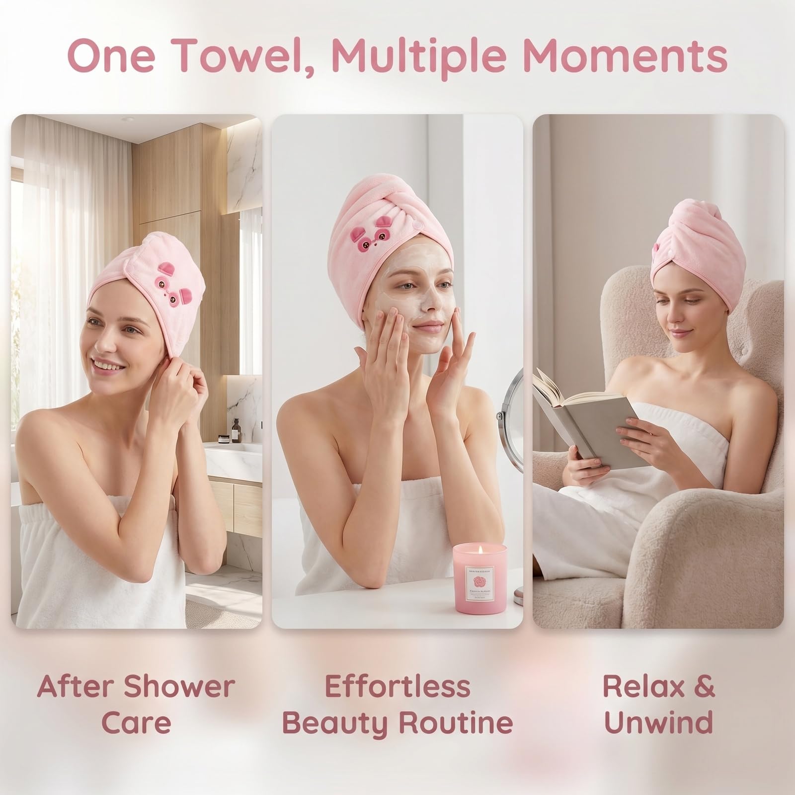 Asciugamano per Capelli,Multifunzionale Asciugamani Capelli a Turbante con Bottoni Super Morbido e Assorbente Asciugamano Microfibra Capelli per Yoga, Cura Della Pelle, Lavaggio Dei Capelli (rosa)