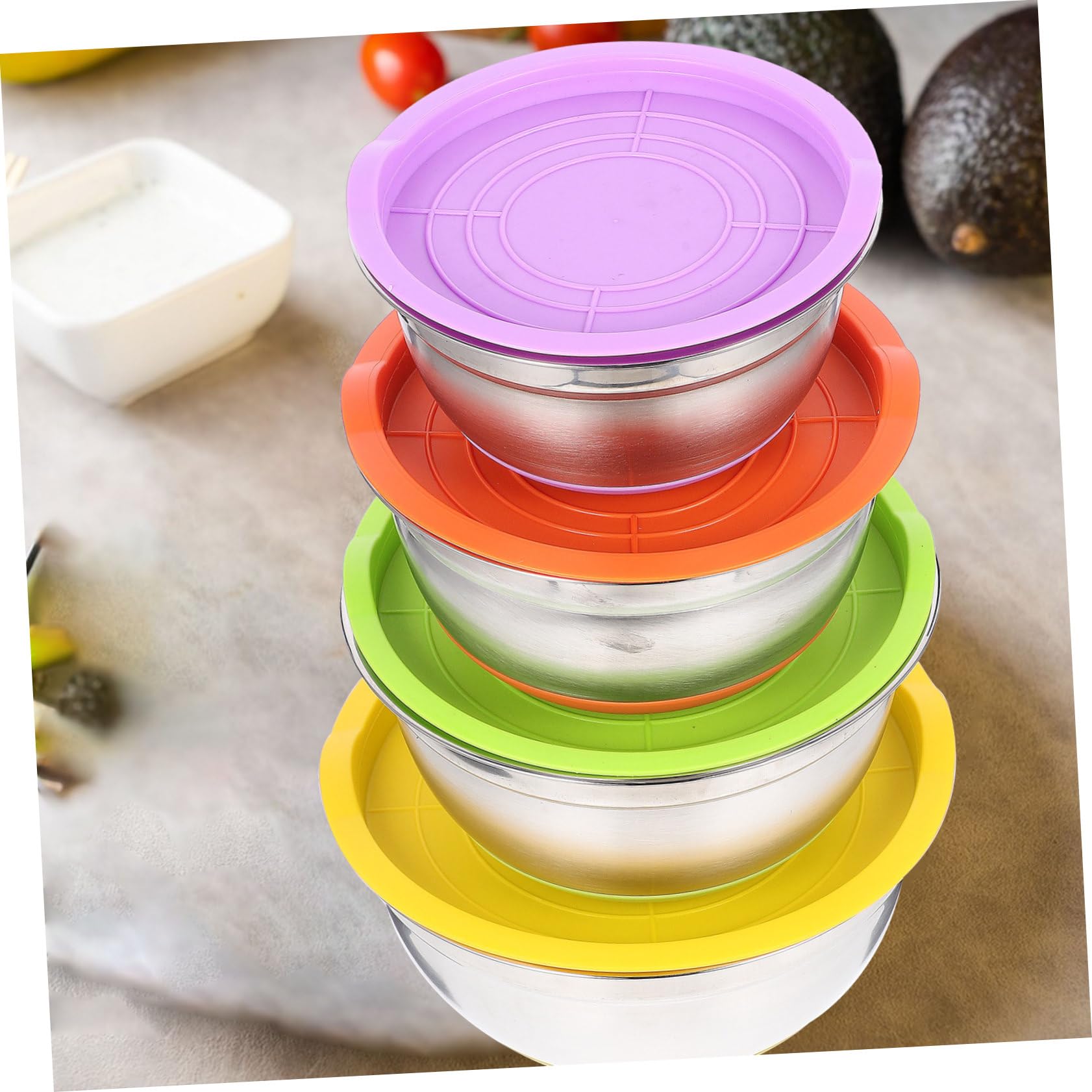 4piezas Tazones Inoxidable Antideslizantes Base Para Ensaladas y Almacenamiento De Frutas Mezclados Para Cocina y Hornear