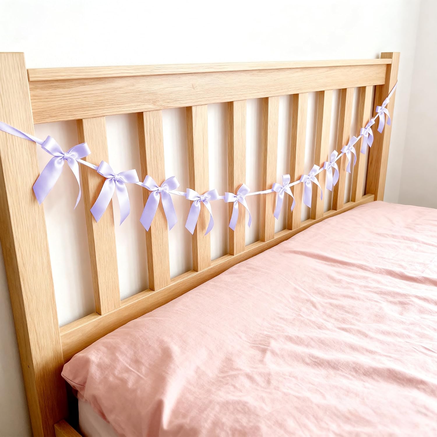2 Pack Bow Garland Banner, Pre-Strung Satin Ribbon Bows, Lavender