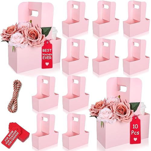 10 Pack 2 Cup Disposable Pink Drink Carrier with Handle