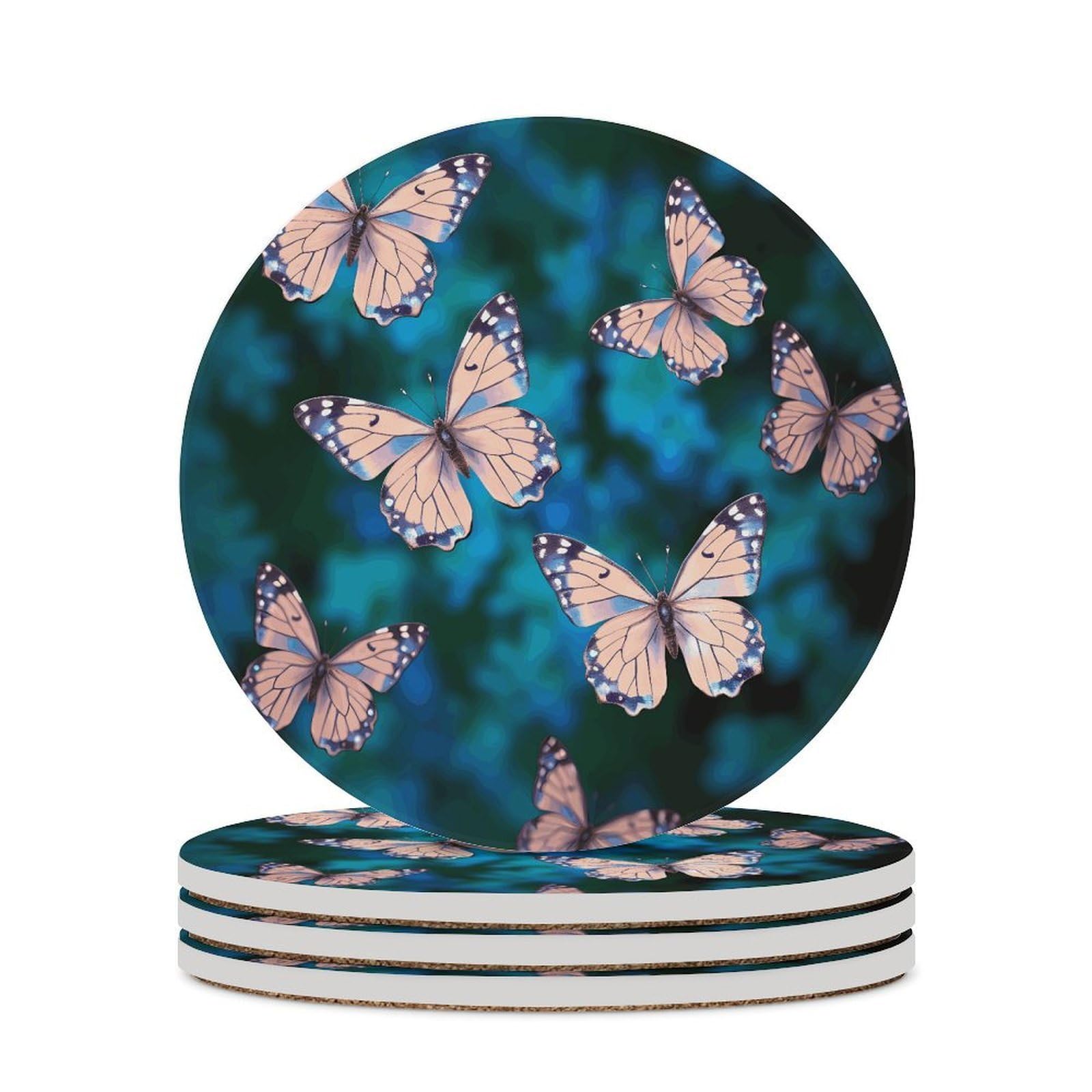 Cute Butterflies Coaster with Cork Base Drink Coasters for Coffee Table Decor Modern Cup Coasters with Non-Slip & Heat-Resistant Cute Ceramic Table Coaster for Home Dining