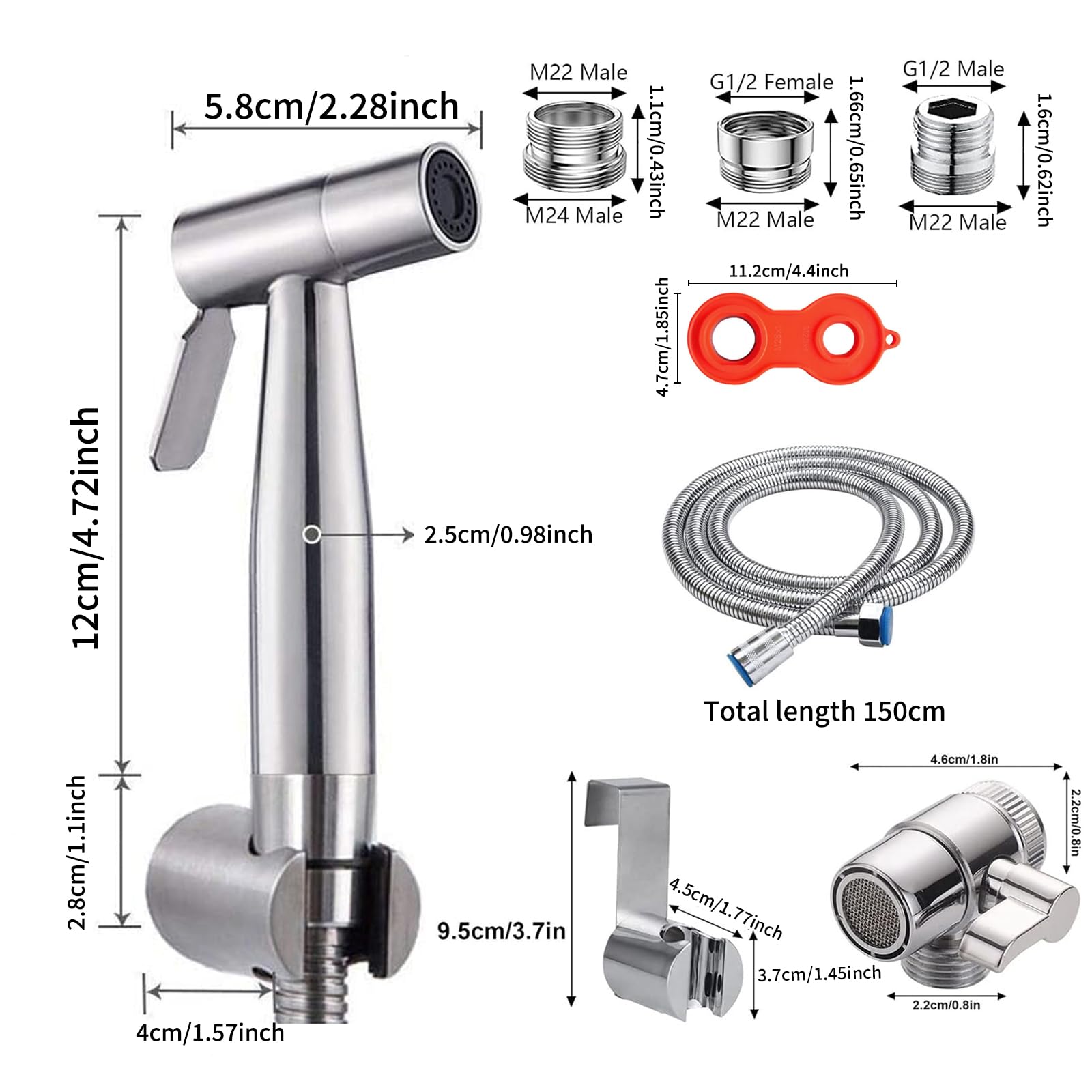 Portable Bidet Sprayer Kit,Stainless Steel Bidet Hand Shower for Bidet Toilet Shower with 2 Way Shower Diverter - Image 2