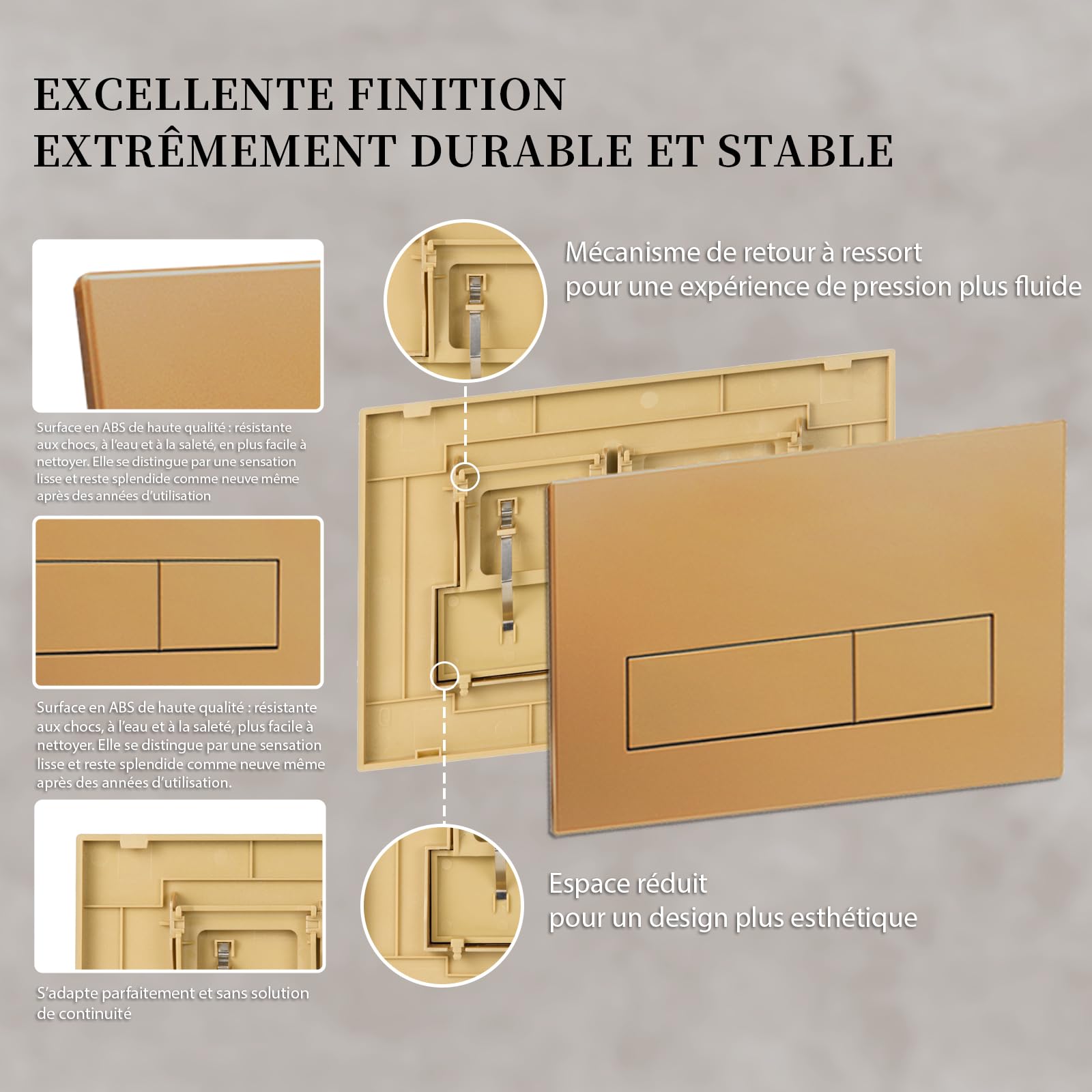 Plaque de Commande WC Double Chasse, Compatible avec Geberit Sigma 01/20/30, UP300 & UP320, avec Cadre et Leviers de Chasse, Dimensions 245 × 164 mm (Or Mat)