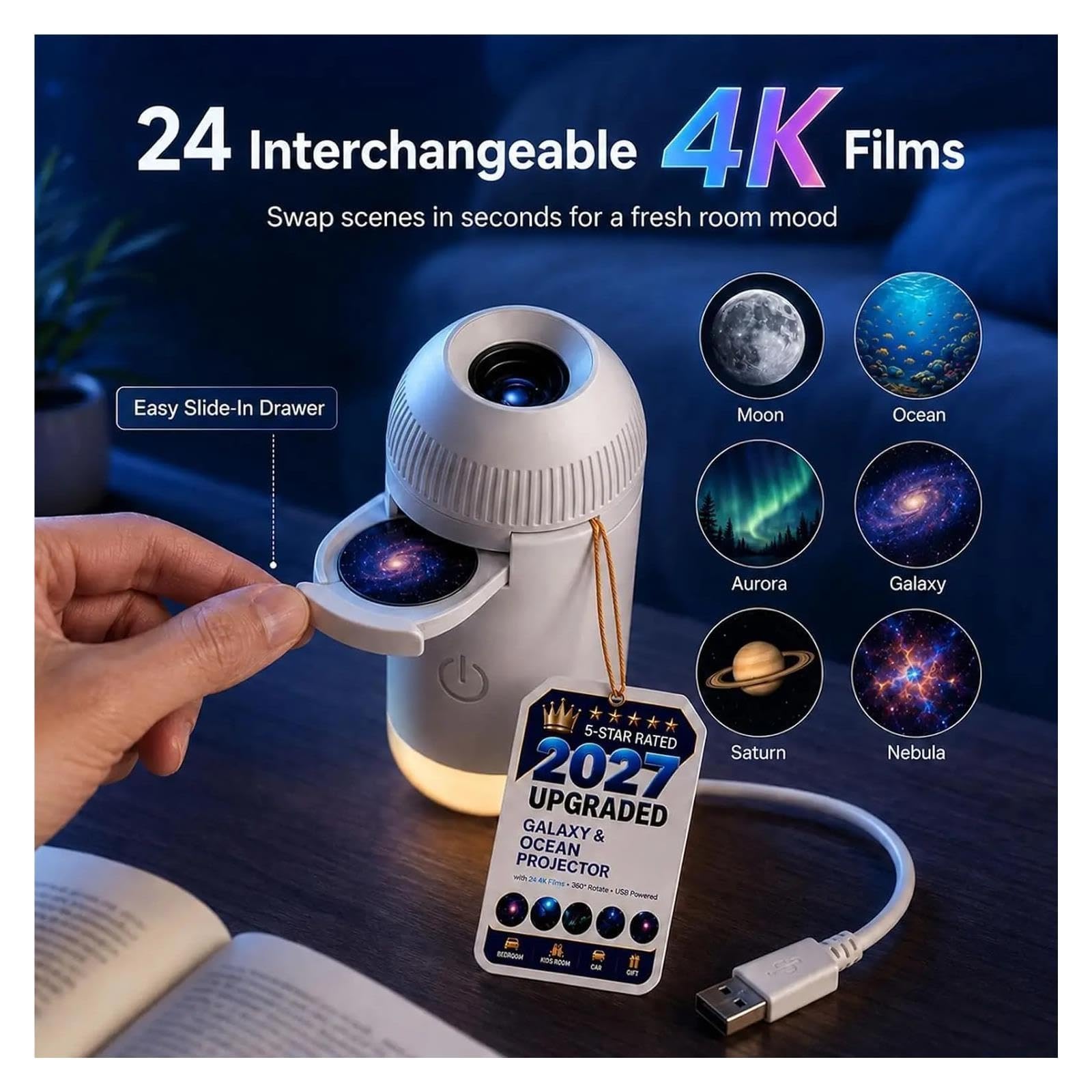Proyector USB Galaxy Ocean Aurora Luz Nocturna for Niños