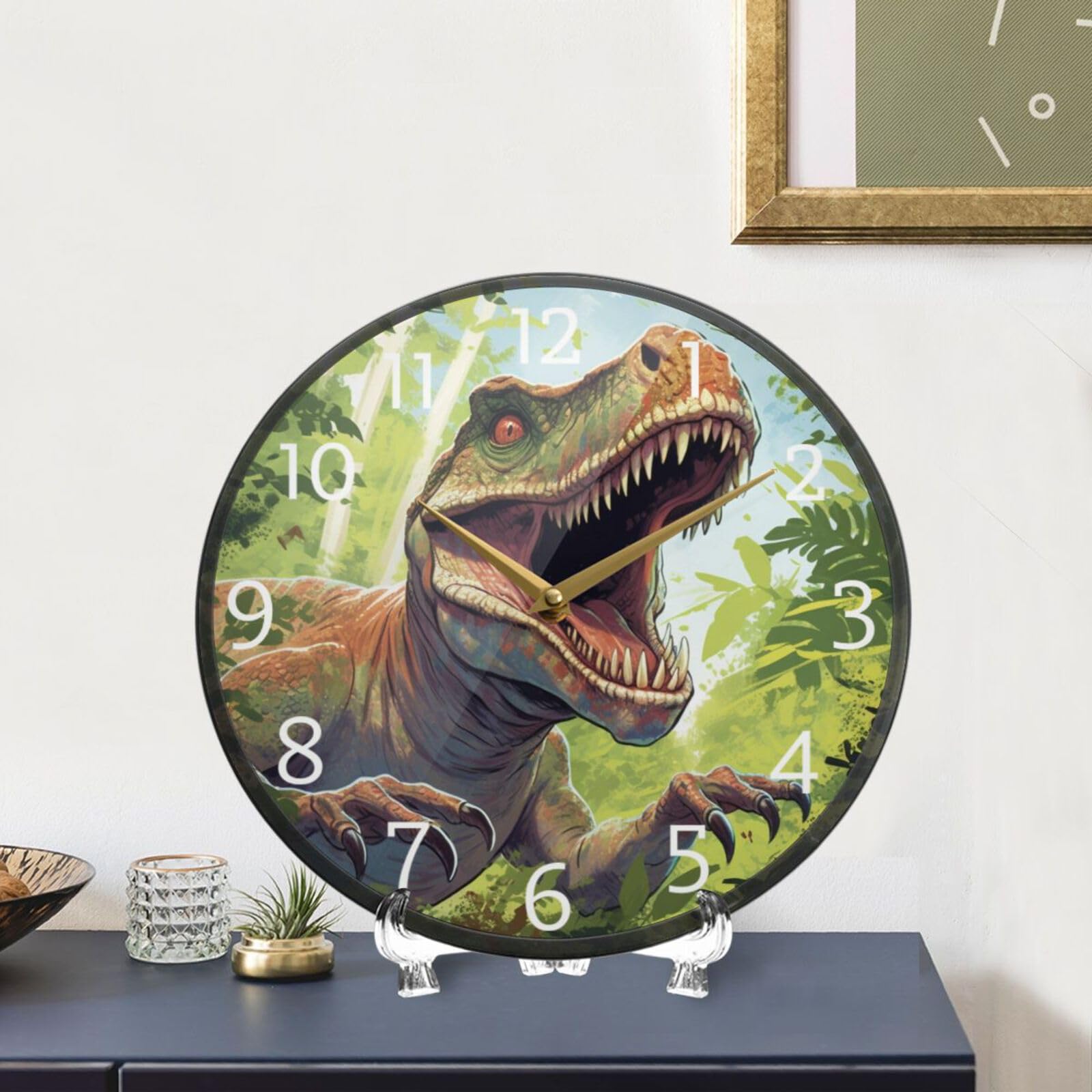 Amazon.com: WOIWB Decorative Wall Clock Dinosaur in Jungle Picture