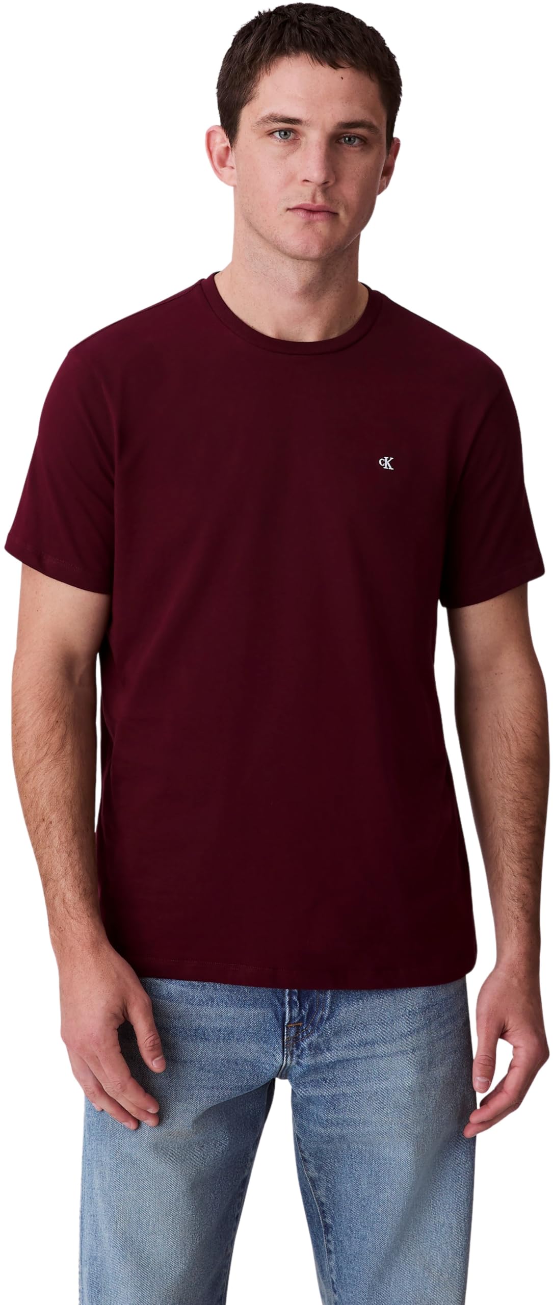 Calvin Klein Men’s Short Sleeve Round Neck Smooth Solid T-Shirt, Red (Deep Rouge), XL
