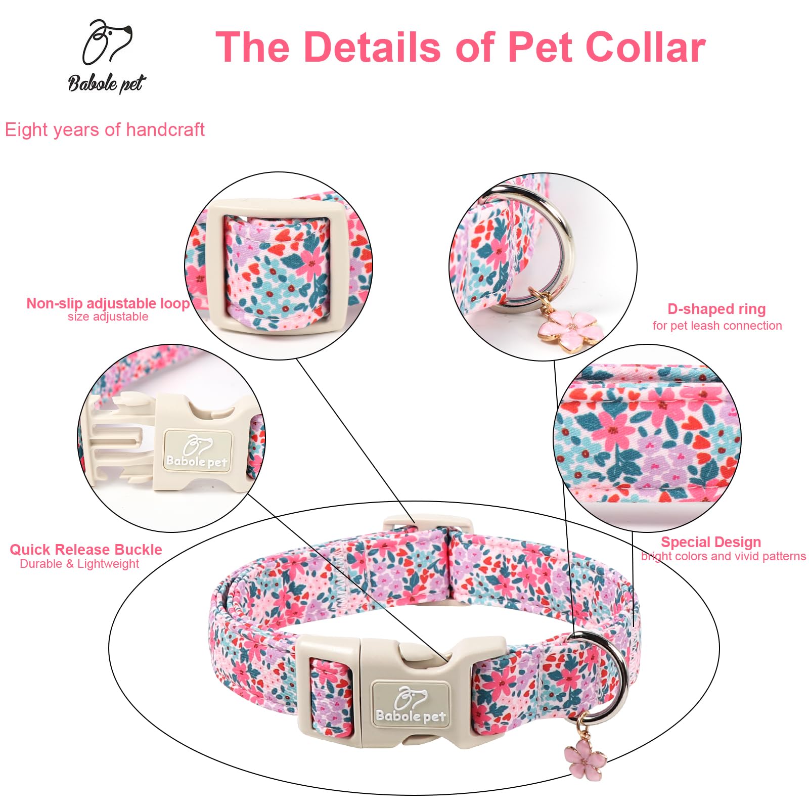 Hundehalsband mit Blumenmuster, süßes Mädchen-Hundehalsband – Pastell-Wildblumen-Muster, Frühling, Sommer, Welpenhalsband, verstellbares Hündchen-Halsband für kleine, mittelgroße und große