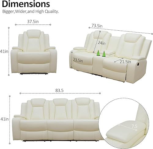 Miniatura 2 de Sofá reclinable eléctrico con luz LED, sofás seccionales para sala de estar, juego reclinable de cuero transpirable con puerto USB, muebles de sala