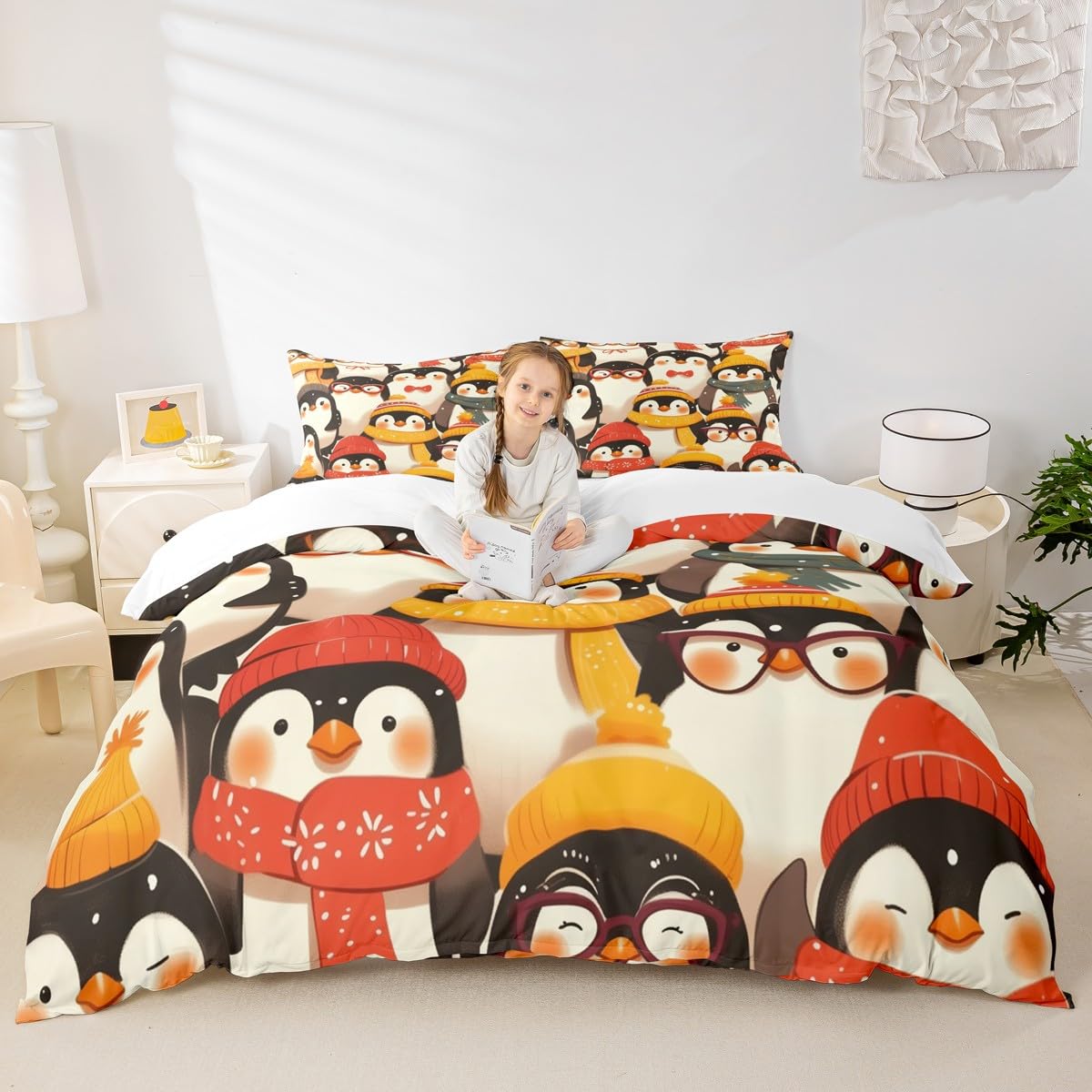 Homewish Śmieszne zestawy pościeli z pingwinem król uroczy kawaii pingwin poszewka na kołdrę zima zwierzę poszewka na kołdrę kreskówka antarktyka Boże Narodzenie zestaw łóżek