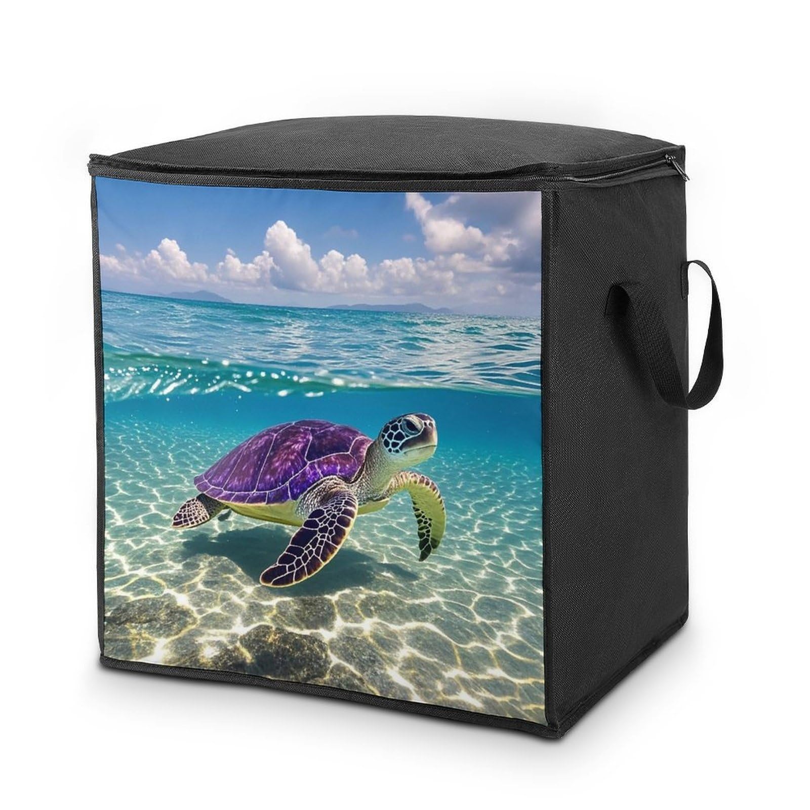 70L Hawaii with Purple Sea Turtle Storage Bag With Zipper Closet Organizers with Handle for Home Storage Organizer for Blankets Quilts Clothes Comforter Bedding And Pillows