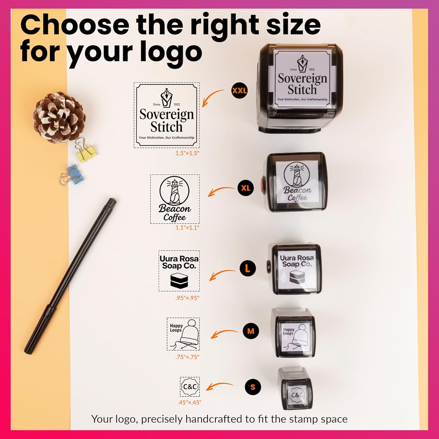Custom Square Logo Stamp, Personalized Square Self-Inking Stamp - Your Image Only or Image with Text (XX Large 1.5” x 1.5”)