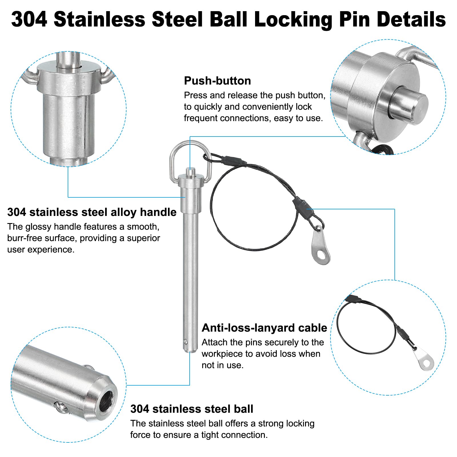 PATIKIL Quick Release Pin 9.5 x 80mm(3/8" x 3.15") - Image 3
