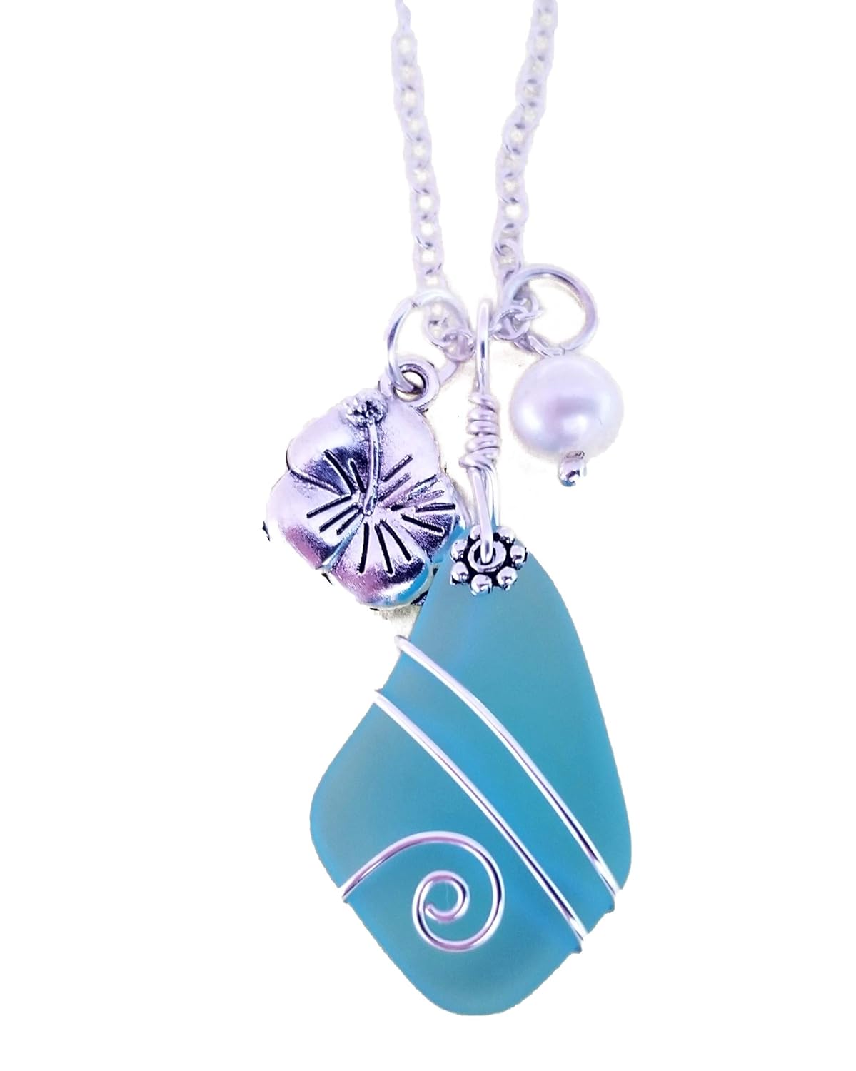 blue sea glass necklace, Hawaiian state