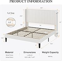 Vista 71 de SHA CERLIN Base de cama de terciopelo tamaño King con cabecera capitoné de canal vertical, plataforma tapizada con listones de madera, no necesita