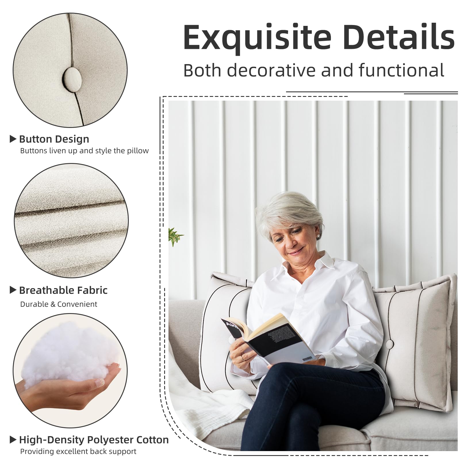 Almohada Grande para cabecero de Cama, Almohada de Lectura para Sentarse en la Cama, Respaldo Almohada para Apoyo y posición cómoda en la Cama, sofá, con Funda extraíble