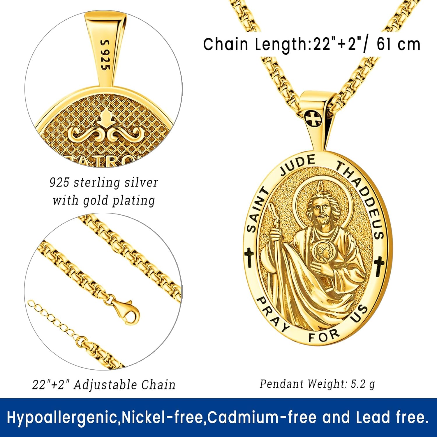 Eusense Saint Necklace Sterling Silver 925 Protection Jewelry for Men Women Patron St Medals Amulet Pendant - Image 2