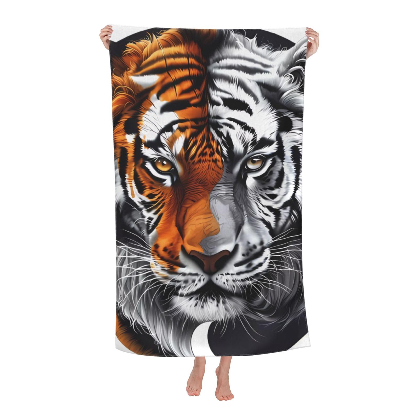 LSRCPD Beach Towel Yin and Yang Tiger Head Microfiber Beach Towels Blanket Oversized Tropical Big Extra Large XL Pool Towels Quick Dry Sandproof for Women Girls Kids