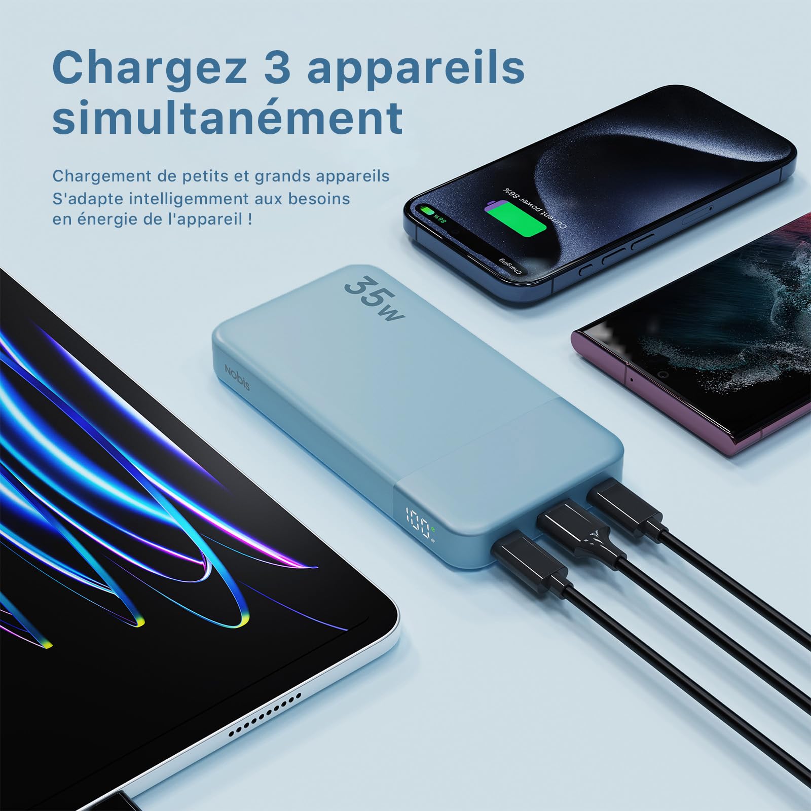 Batterie Externe 35W NOBIS Power Bank 10000mAh Charge Rapide USB-C in/Out PD 3.0 QC 4.0 avec Affichage LED, Compatible avec Phone 17 Switch Tablette