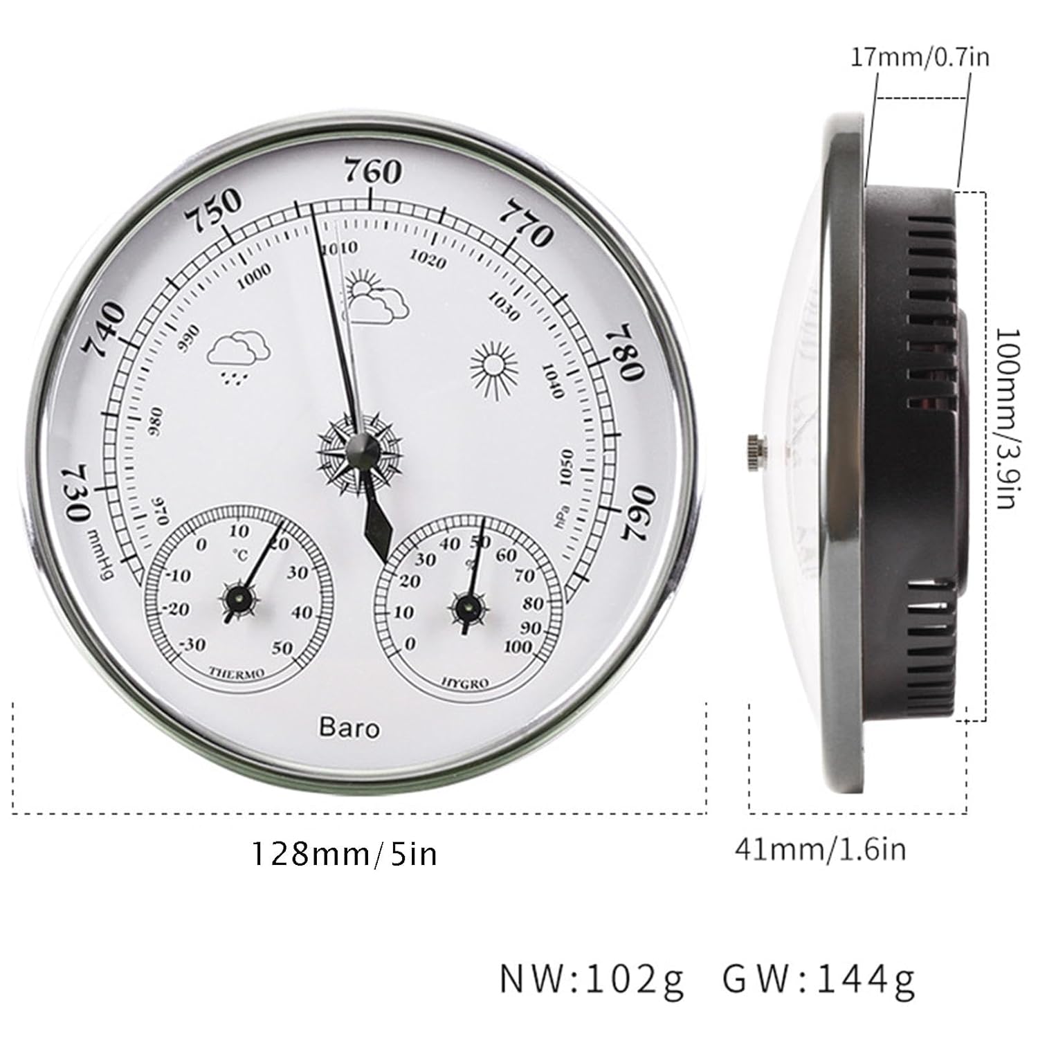 Barometer,Outdoor Barometer,Barometer Thermometer Hygrometer,5 in Analog Weather Station,3 in 1 Barometers for The Home Wall,Weather Barometer,for Living Room,Terrace,Office Wall Decor