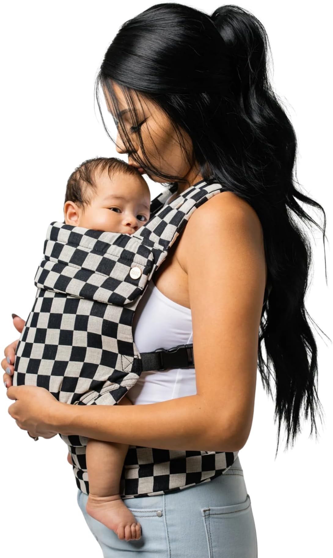 Mabē Monarch Ergonomic Baby Carrier – Premium Cotton Soft Structured Newborn to Toddler Carrier with Hip-Healthy Design, 3 Carry Positions (7-35lbs), Lightweight & Breathable, (Ebony Check)
