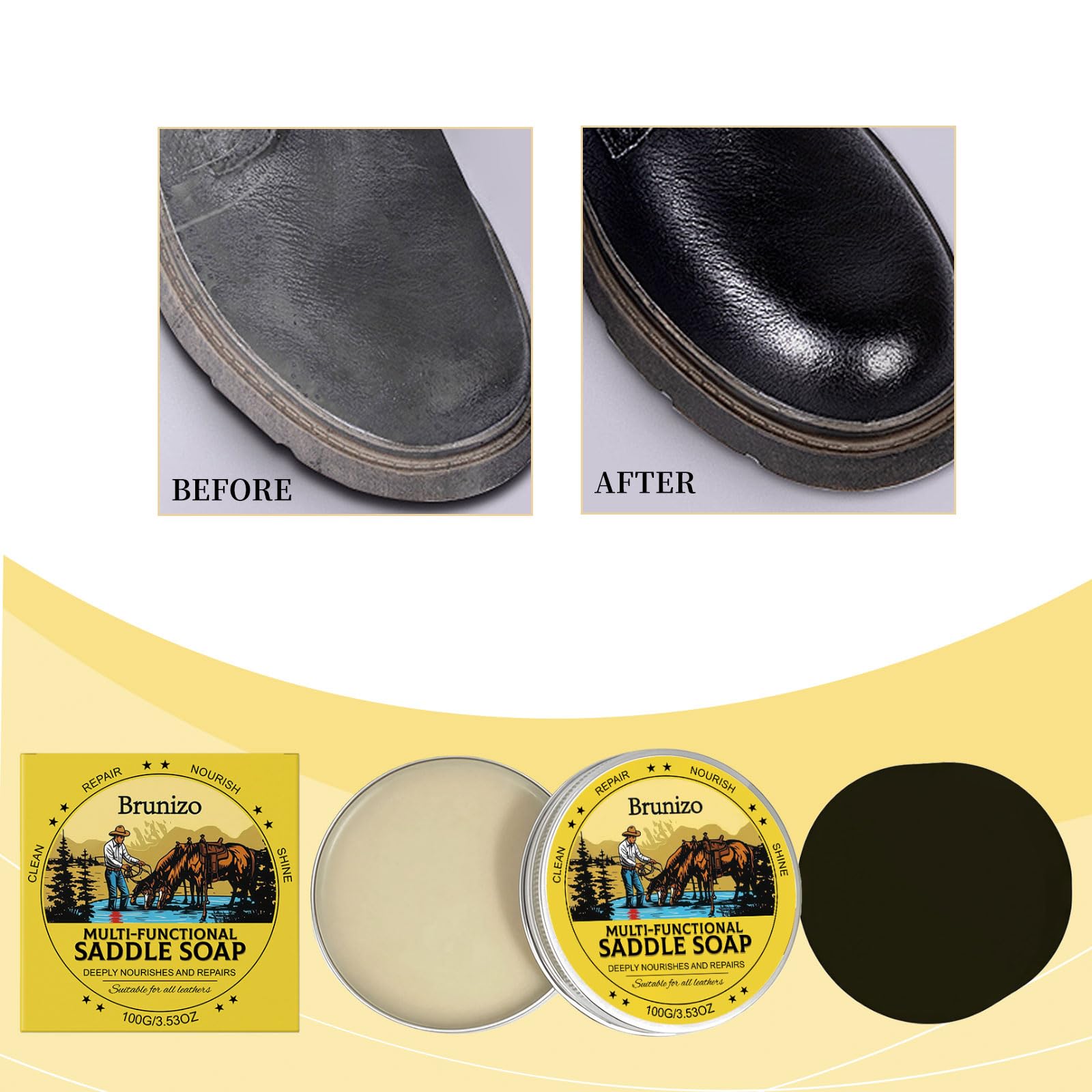 Saddle Soap Leder-Reinigungsschwamm, Lederpflege, Schutz, Weichmachung für Auto, Taschen, Sättel, 105 ml