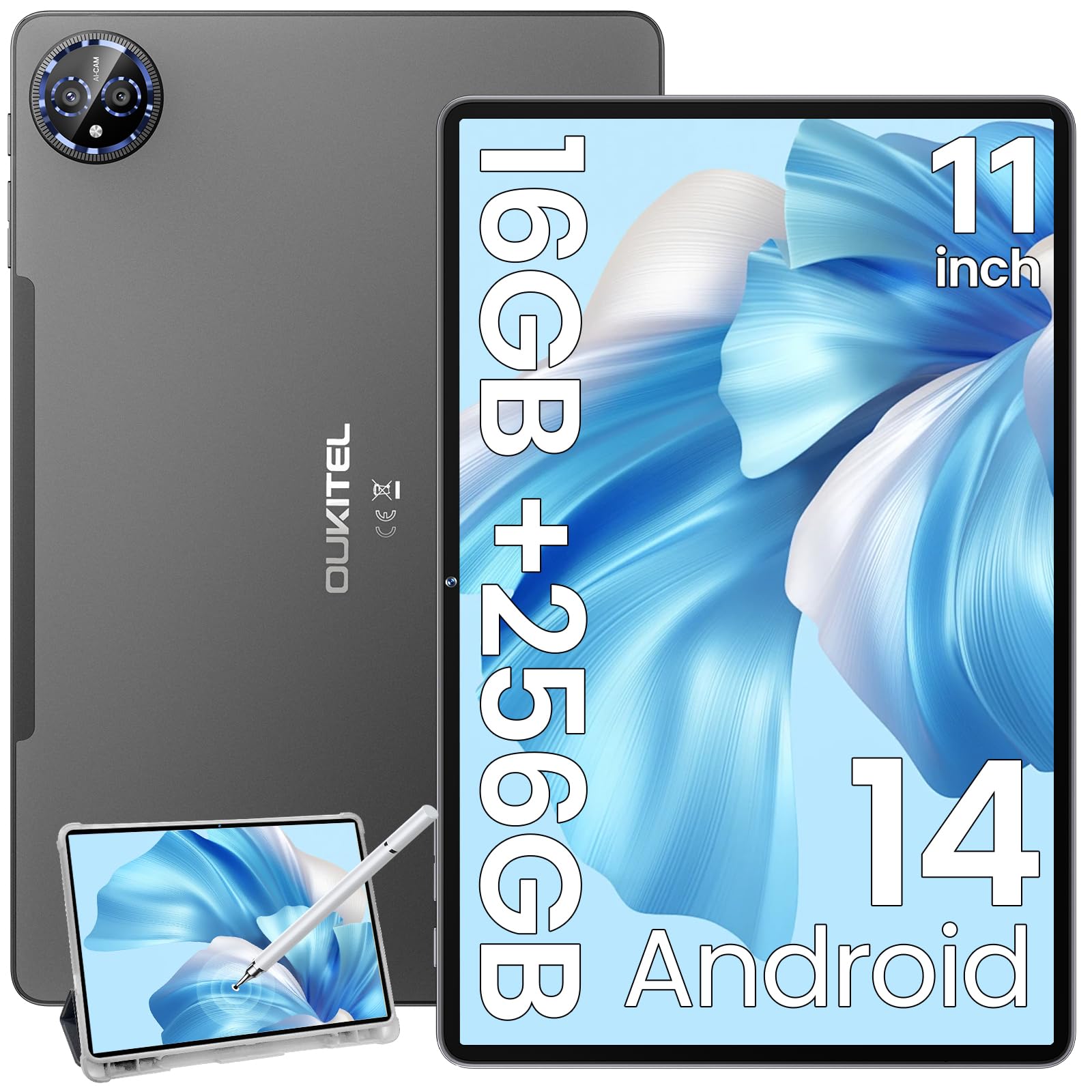OUKITEL OT12 Tablet 11 Pollici, 16GB+256GB Tablet Android 14, 4G LTE +5G WiFi Tablet con Sim, 8000mAh Tablet Gaming, 13+5MP Tablet con Penna, Tablet 4G, OTG,GPS/OTG/Widevine L1-Tablet 2024, Grigio